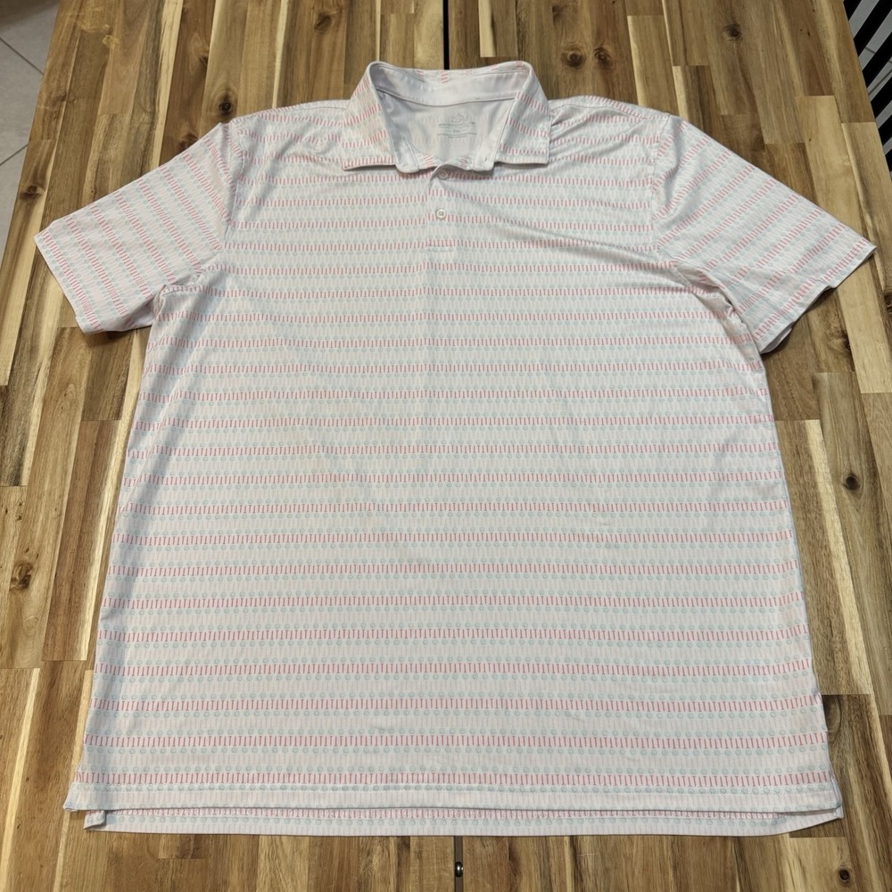 Southern Tide Polo Shirt Mens 2XL Geometric Golf Balls Tees Performance Stretch